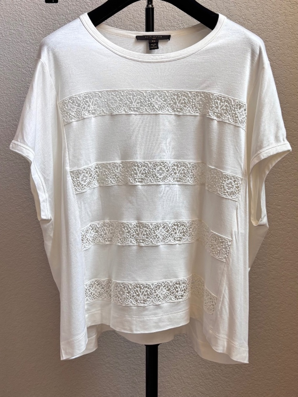 Louis Vuitton White Monogram Lace Sheer Top XS Silk Blend France